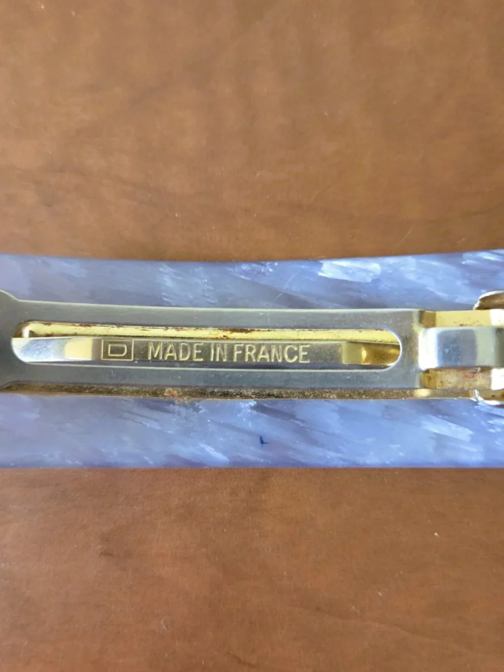 French Hair Barrette France Blue Pearl-like Design Rectangular  Made in France